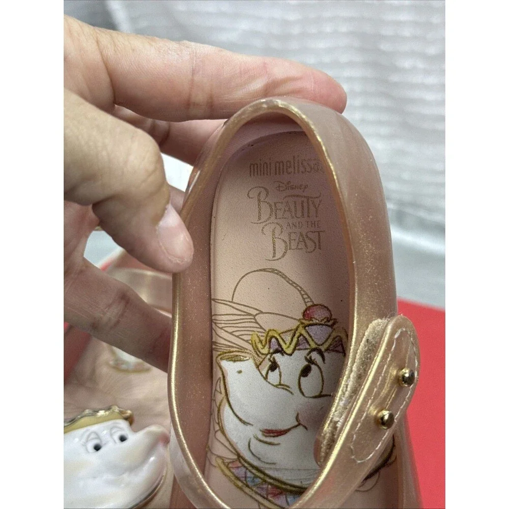(B) Mini Melissa Toddler Girl's Beauty & Beast Rose Gold Mary jane Shoes Size 11
